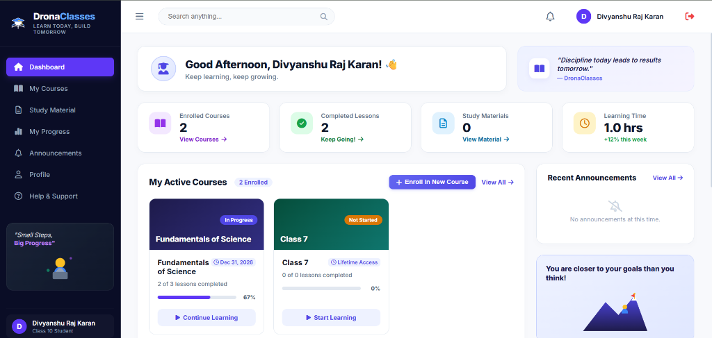 Student Dashboard Interface